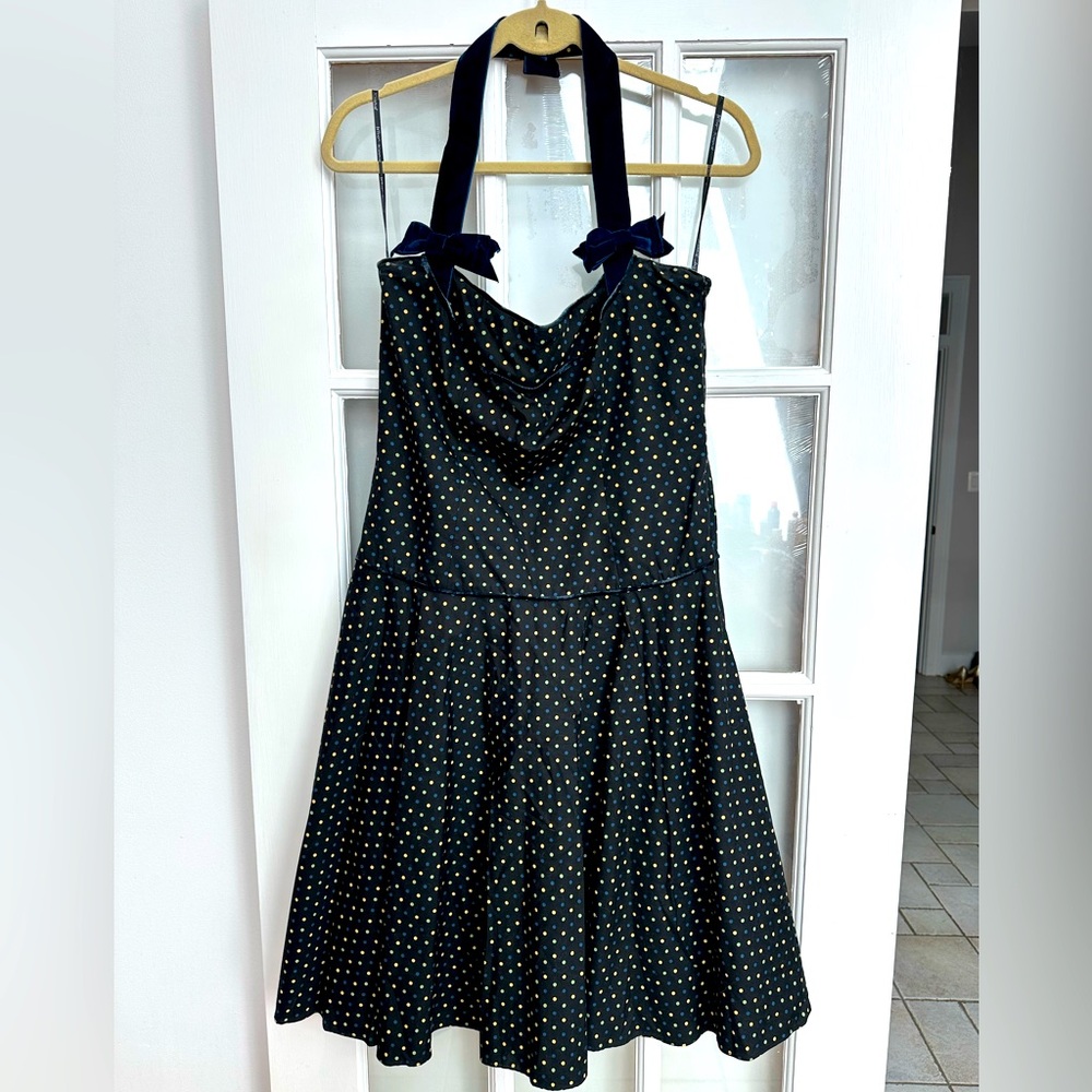 Vintage Betsey Johnson 90s Silk Bow Polka Dot Pinup Rockabilly Dress Size 10 M